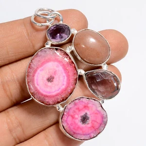 Natural Solar Quartz Sunstone Gemstone 925 Silver Handmade Pendant 2.3" ARP-5464 - Picture 1 of 3