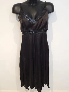 Y2K Black Sequin Satin Trim Slip Dress Club Party Formal Button Back Size 12 - Picture 1 of 5