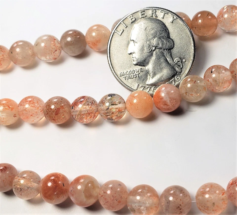 7mm AA Sunstone Round Gemstone Beads 8-inch Strand - Image 1 of 1