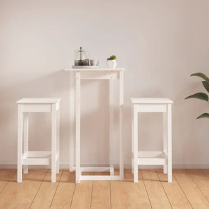 Bargarnitur 60 x 60 x 110 cm weiß massives Kiefernholz 3-teilig Kneipentisch mit 2 Hockern! - Bild 1 von 10