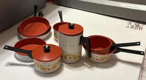 Chilton Toys Aluminum Pots Orange Folk Art Design Kitchen Set - Picture 1 of 5