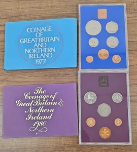 2 X Royal Mint Proof Set the Coinage of Great Britain Northern Ireland 1977 1980 - Picture 1 of 6