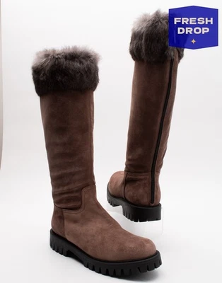 PVP €480 POLLINI Botas hasta la rodilla de cuero US8.5 UK6 EU39 marrón hechas en Italia Foto 1 de 4