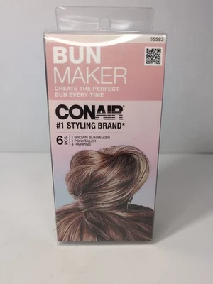 Conair Bun Maker Kit Hair Styling Tool w/ Hairpins & Ponytail Holder 6 Pc A297 - Image 1 of 4