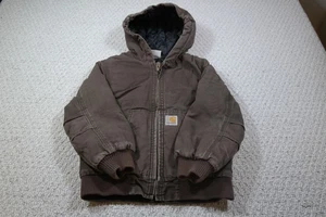 Chaqueta Carhartt Juvenil XS 6 Marrón Con Capucha Acolchada Pato Lona Cremallera Completa Ropa de Trabajo - Imagen 1 de 6