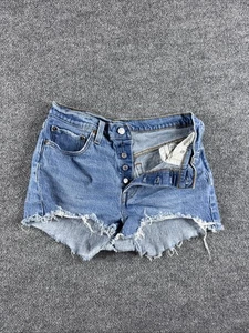 Levis 501 Shorts Womens 28 Blue Button Fly Denim Cut Off High Rise Distressed - Picture 1 of 6