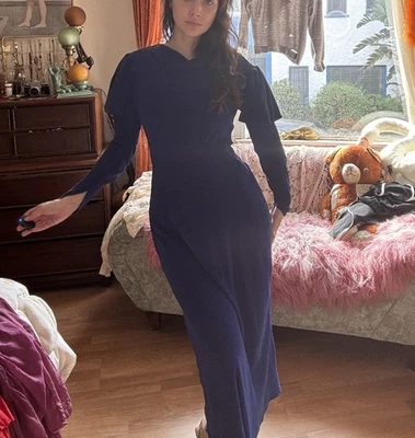 Vintage 1930s Blue Gown Bias Cut Dress - Image 1 of 4