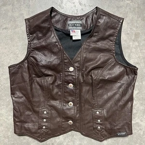 Vintage 90s Rockies Western Faux Leather Vest Brown Womens Size Large USA Made - Picture 1 of 7