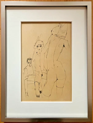 Ограниченный выпуск литографии в рамке Эгон Шиле «...обнаженная модель перед зеркалом» - Изображение 1 из 4