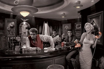 Java Dreams - Art Poster (James Dean, Marilyn Monroe, Elvis Presley) (36" x 24")