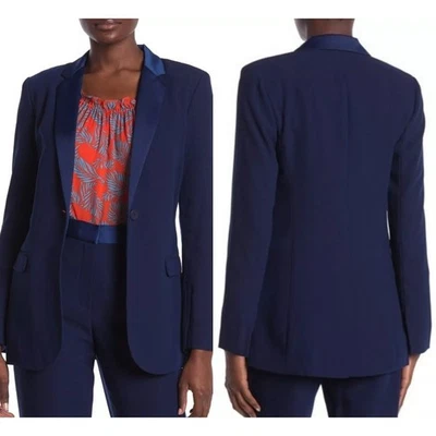 Blazer Diane von Furstenberg DVF azul marino vintage contraste muesca solapa mediano $468 nuevo sin etiquetas Foto 1 de 4