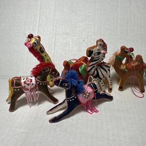 Chinese Silk Embroidered Figures Ornaments Lot 7 Animals Vintage giraffe horse - Picture 1 of 10