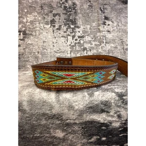 Ariat Mens Embroidered Southwestern Rodeo Belt Leather Geometric Turquiose Sz 32 - Picture 1 of 4