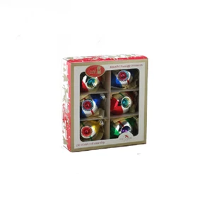 KURT ADLER 3" EARLY YEARS SET OF 6 GLASS STRIPED REFLECTOR XMAS ORNAMENTS G1406A - Picture 1 of 2
