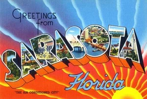 Greetings From Sarasota, Florida, Air-Conditioned City - 1930's - Vintage Magnet - Picture 1 of 2
