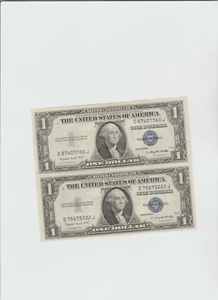 2 Notes 1935 G (1 with motto & 1 without motto) One dollar Silver Certificate - Picture 1 of 5
