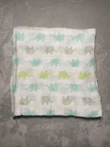 Ideal Baby Aden & Anais Green Gray Aqua Elephant Muslin Cotton Swaddle Blanket - Picture 1 of 4
