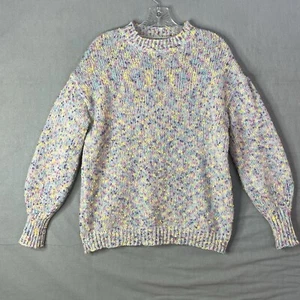 Shein Womens Sweater Size Small Gray w Pastel Accents Textured Puff Shoulder - Picture 1 of 9