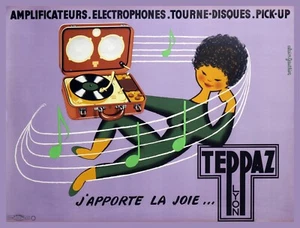 11488.Dekor Poster.Zimmer Interieur.Wandkunst zu Hause.Mädchen Plattenspieler hören - Bild 1 von 1