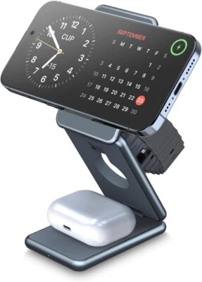Cargador de mesita de noche inalámbrico MagSafe 3 en 1 para iPhone, AirPods y Apple Watch Foto 1 de 4