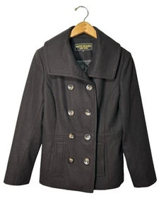 Marvin Richards New York Women’s Wool Blend Double-Breasted Pea Coat Brown Sz M - Picture 1 of 8