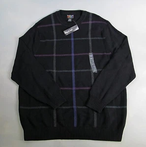 Vtg Alexander Julian Colours Sweater Mens XLT Black Check Stripe Long Sleeve NWT - Picture 1 of 6