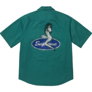 Supreme Rhinestone Pin Up S/S Work Shirt Green XL SS25 Confirmed Order Presale - Picture 1 of 3