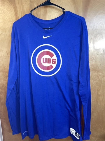 Nike Cubs BSBL Extra Large Long Sleeve T-Shirt Blue Baseball Top Dri-Fit Cover