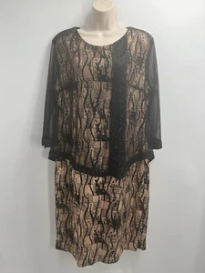 Textport Women's Long Sleeve Scoop Neck Gold/Black Color A Line Dress Size 50 - Picture 1 of 15
