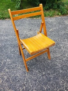 Vintage Wooden Slatedt Seat Folding Chair-Outdoor/Indoor - Picture 1 of 9