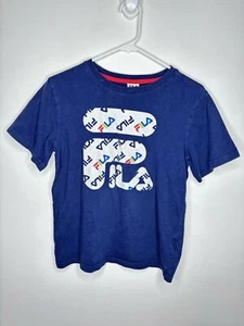 Fila Logo Shirt Boys Size Large 14-16 Blue Short Sleeve - Picture 1 of 4