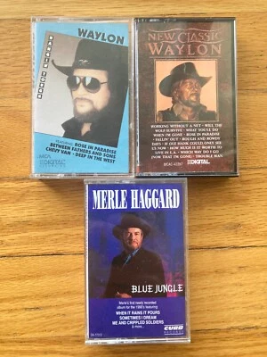 WAYLON JENNINGS + MERLE HAGGARD 3xCASSETTE LOT blue jungle hangin tough country - Image 1 of 2
