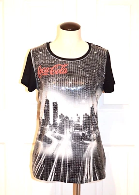 Coca Cola Top Women’s M Black Knit Square Sequin World of Atlanta Nightline - Image 1 of 4