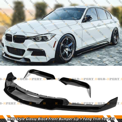 M Sport negro brillante estilo MAD labio delantero + colmillo de parachoques para BMW F30 F31 2012-2018  Foto 1 de 4