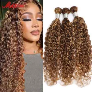 Water Wave Human Hair Braiding Bundles Colored Curly Human Hair Weaving Bundles - Picture 1 of 14