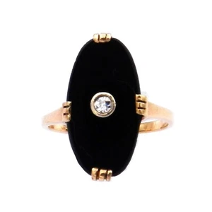 Art Deco Onyx 0.1 ct Diamant Ring in 585 Gold um 1920 - Bild 1 von 6