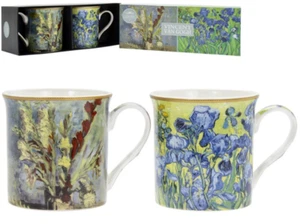 China Mugs Gift Set of 2 Vincent van Gogh Irises & Gladioli in Vase Present Gift - Picture 1 of 2