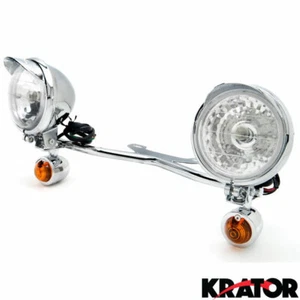 Chrome Driving Passing Lamp Spot Light Bar Bracket Turn Signal Motorcycle Custom - Picture 1 of 7