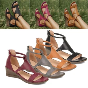 Comfortable Lady Summer Sandals Beach Strap Ladies Low Wedge Gladiator Shoes - Picture 1 of 13