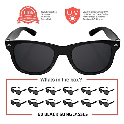 THEGAG 60 Wholesale Bulk Sunglasses Pack BLACK Classic Retro Sunglasses Wayfar Style