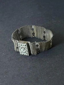 Antique Georgian Steel Wirework Mesh Bracelet with Facetted Cut Steel Clasp - Picture 1 of 12