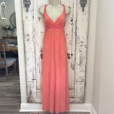 Vestido maxi longo Ella Moss tamanho pequeno feminino coral rosa pêssego branco malha sem costas - Imagem 1 de 4