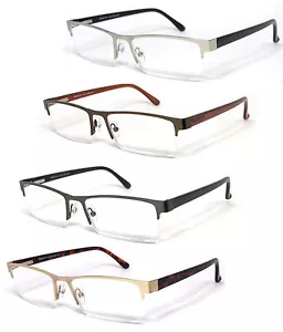 Premium Quality Rectangle Metal Frame Semi Rimless Reader Reading Glasses - RE75 - Picture 1 of 18