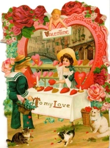 Happy Valentine's Day Sailor Boy & Girl Die Cut Blank Note Card By Punch Studio - Picture 1 of 3