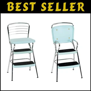 Functional Teal Chair with Flip-Up Step Stool and Non-Marring Legs - Adult Size - Picture 1 of 11
