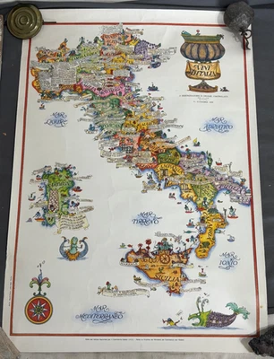 Vini D'Italia "DOC" 1976 意大利葡萄酒国家漫画卡通海报地图 19x14 — 第 1/4 张图片