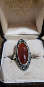 Antique art nouveau Red Onyx Stone And Malachite Stones Size 7 (N) Rare Onyx - Picture 1 of 11