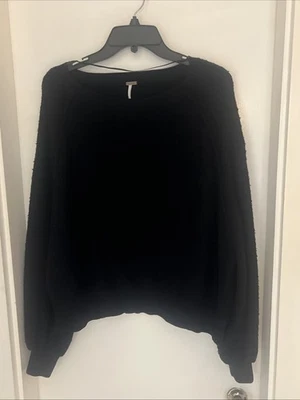 Free People Sweater Womens Size M Black Boucle Textured My Friend Relaxed - Image 1 of 4