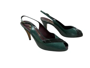 BRUNO MAGLI Green Black Accent Slingback Peep Toes Pump Heels $160 Size 6 M - Picture 1 of 14