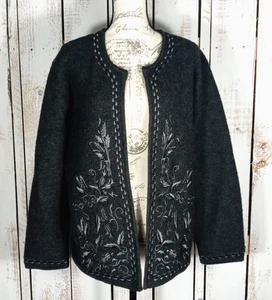 VTG Linea by Louis Dell Olio Cardigan Sz L 100% Wool Embroidered Floral Sweater - Picture 1 of 15